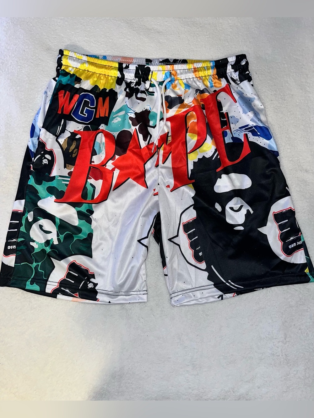 Bape athletic comfy colorful shorts elastic waist, drawstring & pockets large